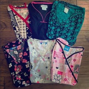 Bundle of 6 Scrub Tops with free BP Cuff!